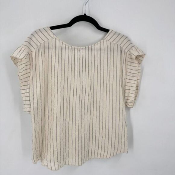 Joie‎ Striped Top Gauzy Fringe Tie Peasant Boho SS Shirt Small White Black - Picture 8 of 11